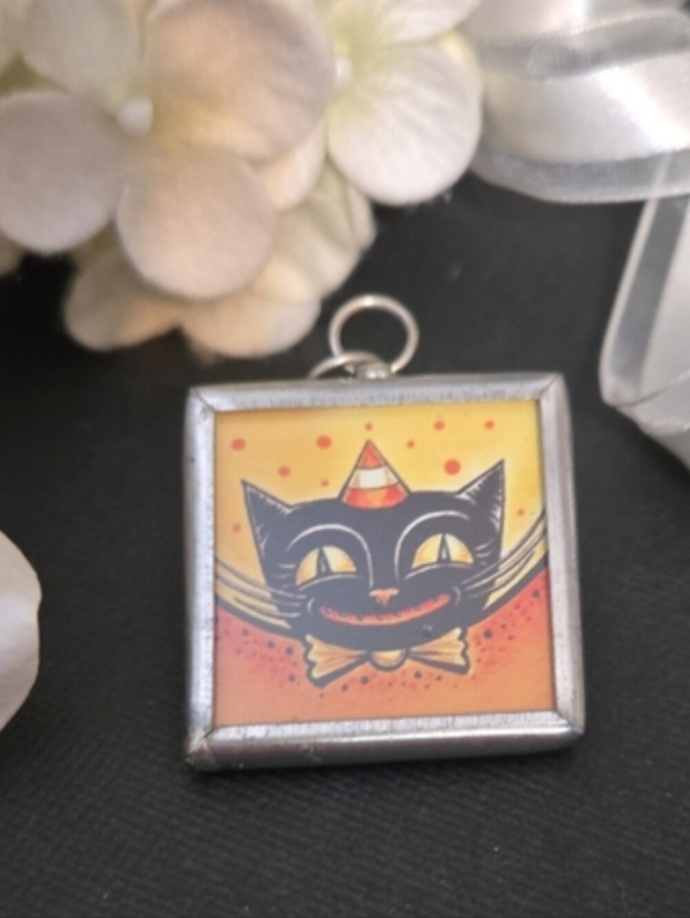 Retired Vintage Johanna Parker Halloween Double Sided Glass Charm Ornament HTF